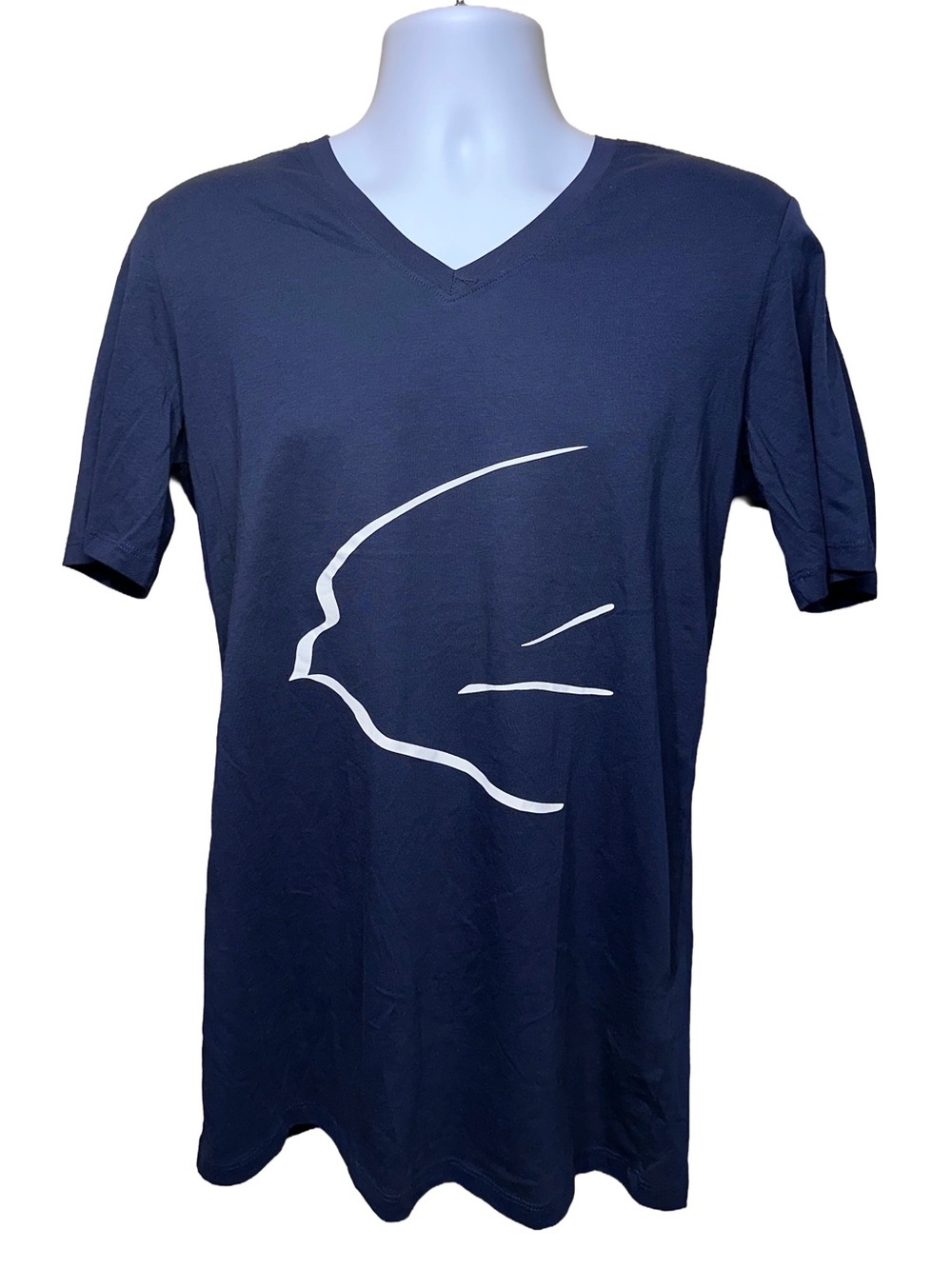 Alexander McQueen Navy V-Neck T Shirt with White Sparrow Graphic